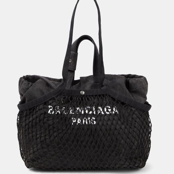Balenciaga 24/7 Washed Canvas Cotton Fishnet Medium Tote Shoulder Bag - Picture 1 of 16